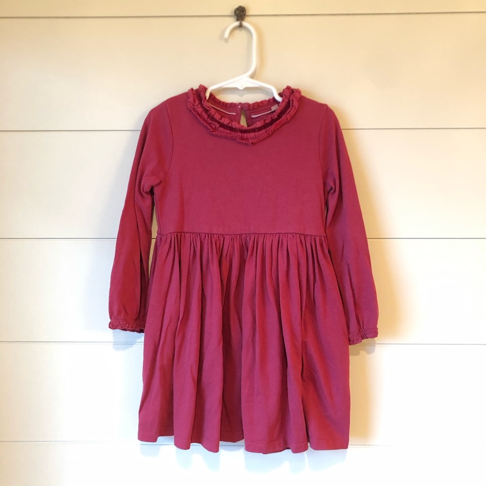 Mini Boden Red Long Sleeved Dress Ruffle Girls 4-5